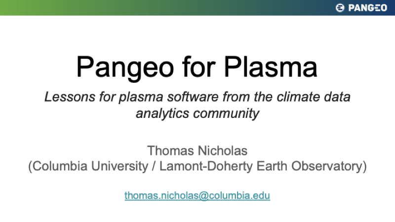 First slide of Pangeo for Plasma